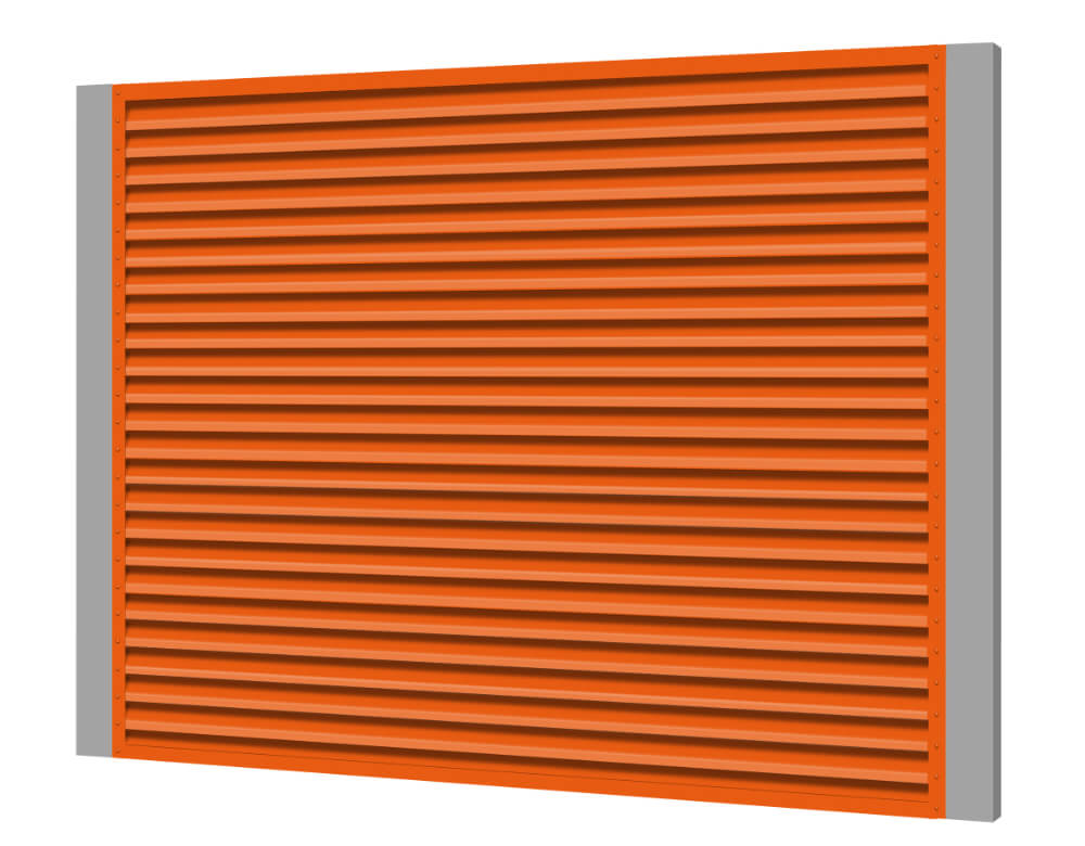 Секция забора жалюзи из ламелей жалюзи ЭКО-Z RAL2004 Оранжевый с металлическими столбами