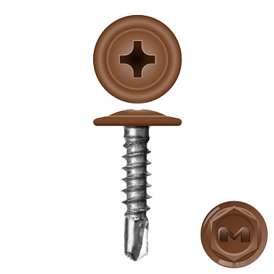 Caморез ПШС по металлу 4,2х25 RAL8007 Темное дерево (Каштан) прессшайба сверло